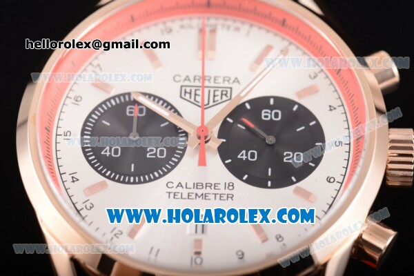 Tag Heuer Carrera Calibre 18 Chronograph Miyota Quartz Rose Gold Case with White Dial and Stick Markers - Click Image to Close
